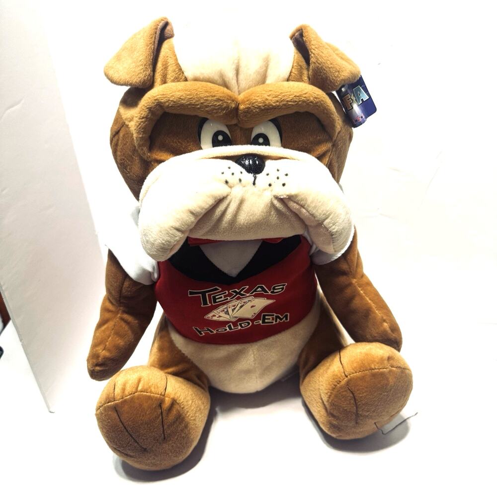 Goffa Texas Hold-Em Plush Dog Puppy Bulldog Stuffed Animal Poker Game Toy 15”